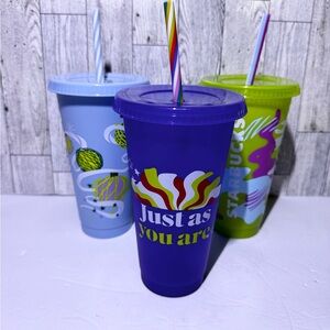 Set of 3 Starbucks cold cups 24oz with straws and lids